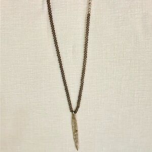 Bohemian Gray Beaded Necklace with Silver Pendant